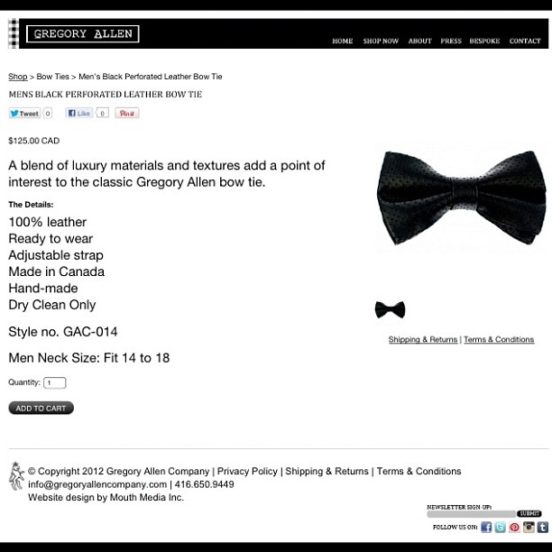 GAC : bow tie of the DAY . www.gregoryallencompany.com #bowties #blackleather #gac #gregoryallencompany #madeincanada - via Instagram