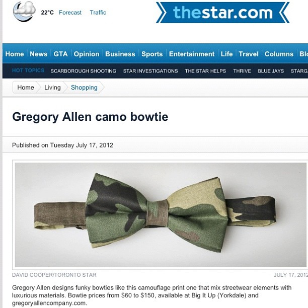 GAC : Toronto star newspaper #bowtie #gac #gregoryallencompany #camouflage #torontostar – via Instagram