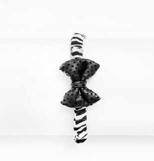 Girl’s Black Leather with Zebra Print Bow Tie Headband