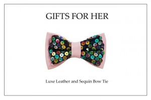 Holiday Bow Tie_Pink Leather Sequin Bow Tie